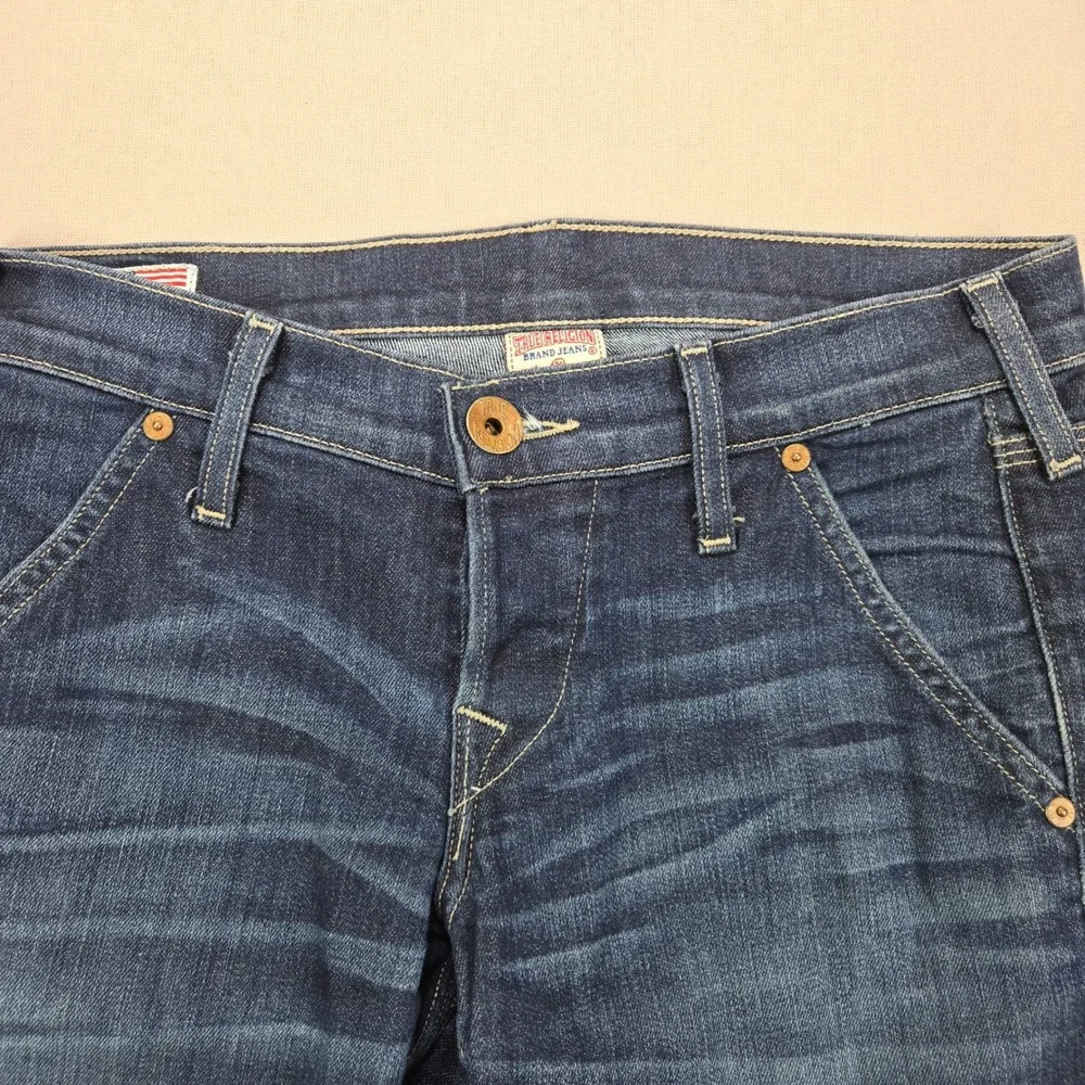 True Religion Carpenter Jeans Brianna Utility Slim Straight Dark Wash Womens 24 - Picture 7 of 15